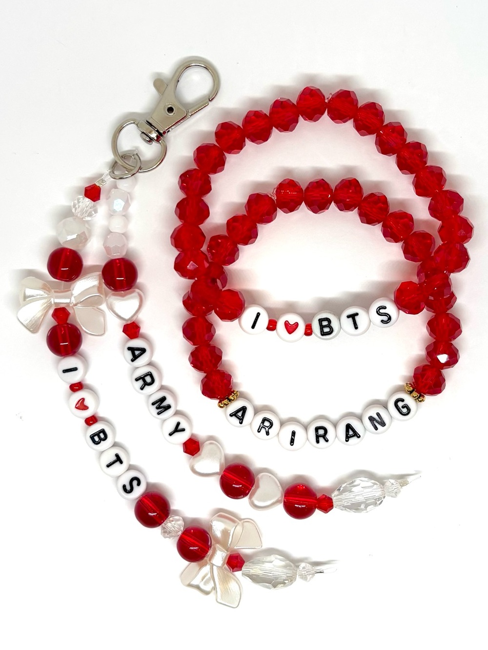 (3pcs) BTS ARIRANG 2026 BEADED RED KEYCHAIN BRACELET BUNDLE